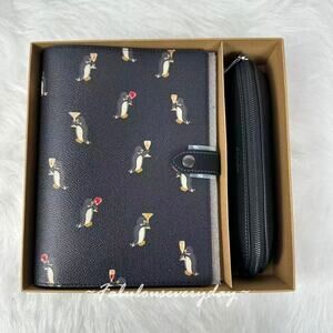 Coach Boxed Notebook And Pencil Case Set With Penguin Print In Black CCP98 NWT
